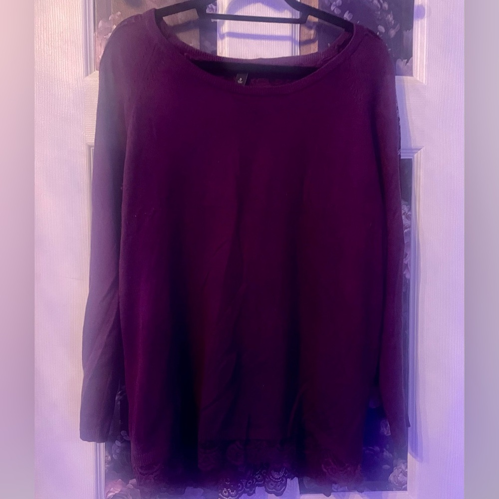 Torrid purple long sleeve sweater with lace trim.